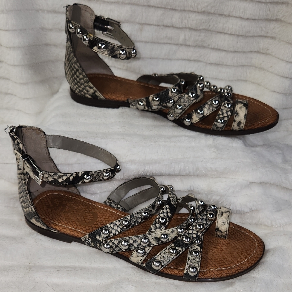 Studded Python Print Sandals - image 6